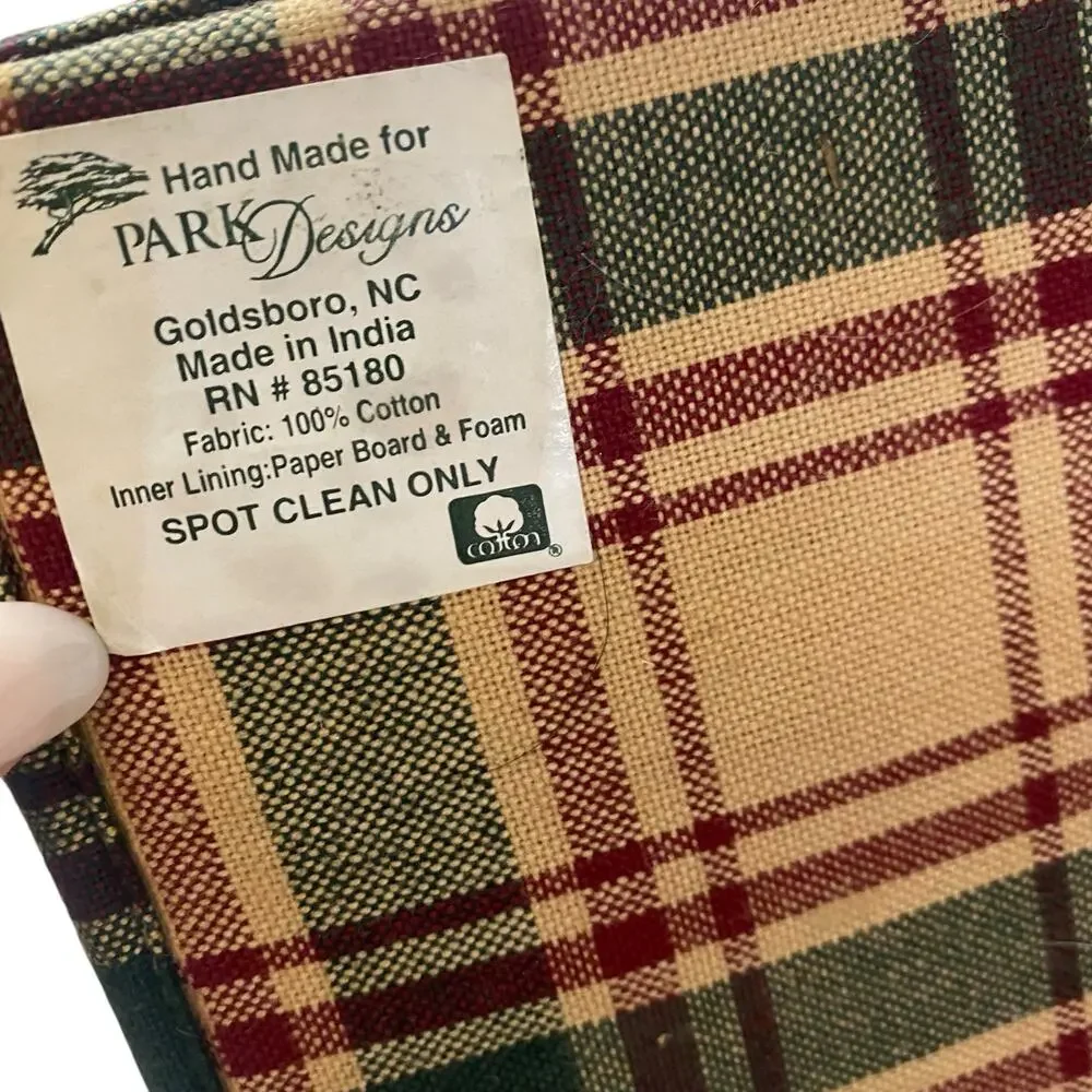 Farmhouse Country Fabric Cloth Bread/Fruit Basket Side Ties Square Plaid Apples